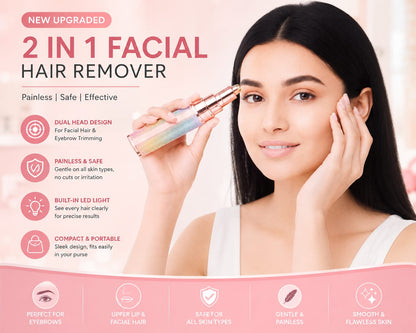 2 In 1 Rechargeable Flawless Eyebrow & Facial Hair Remover